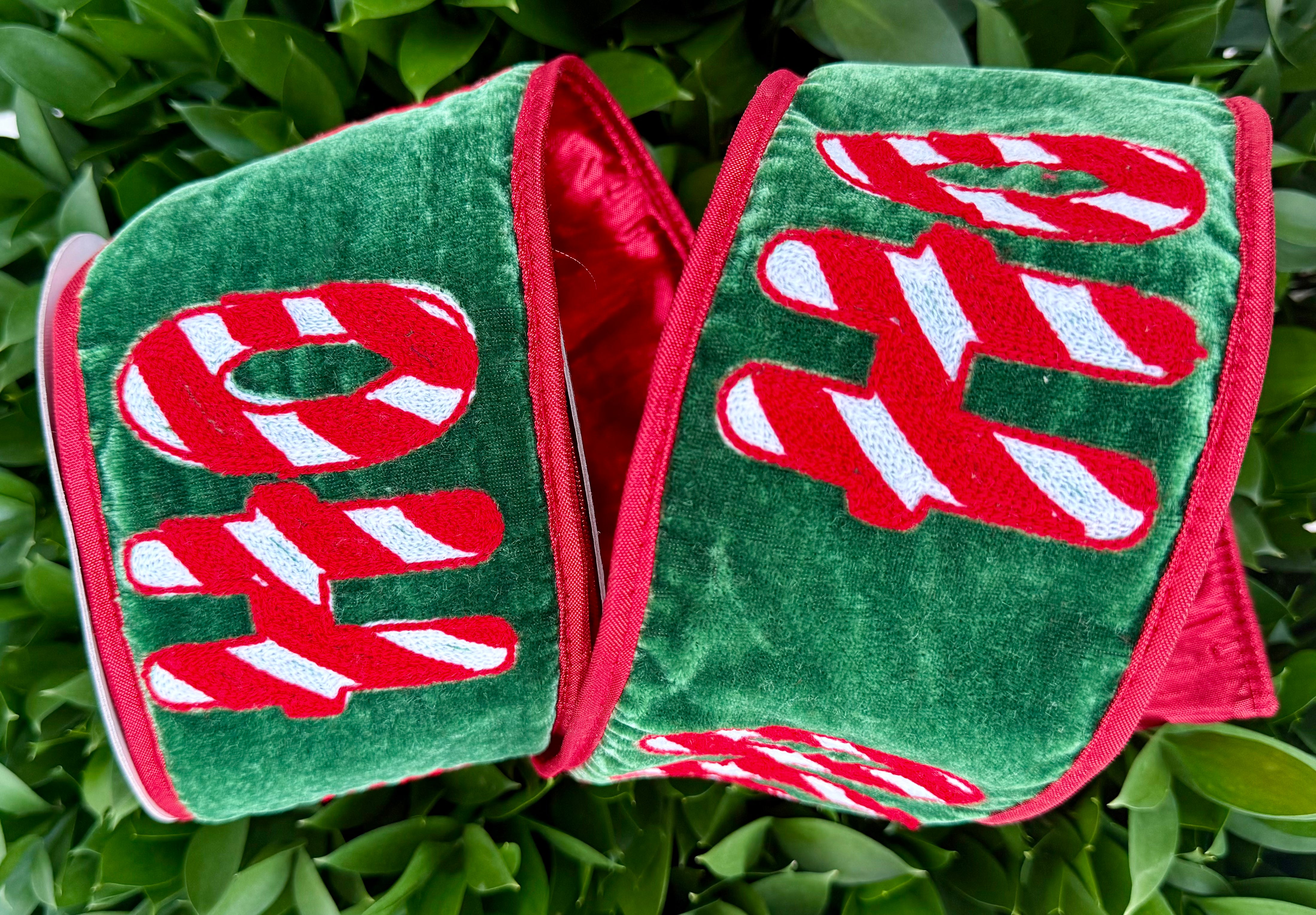 JME heavy wired ribbon. GREEN Velvet with Embroidered 