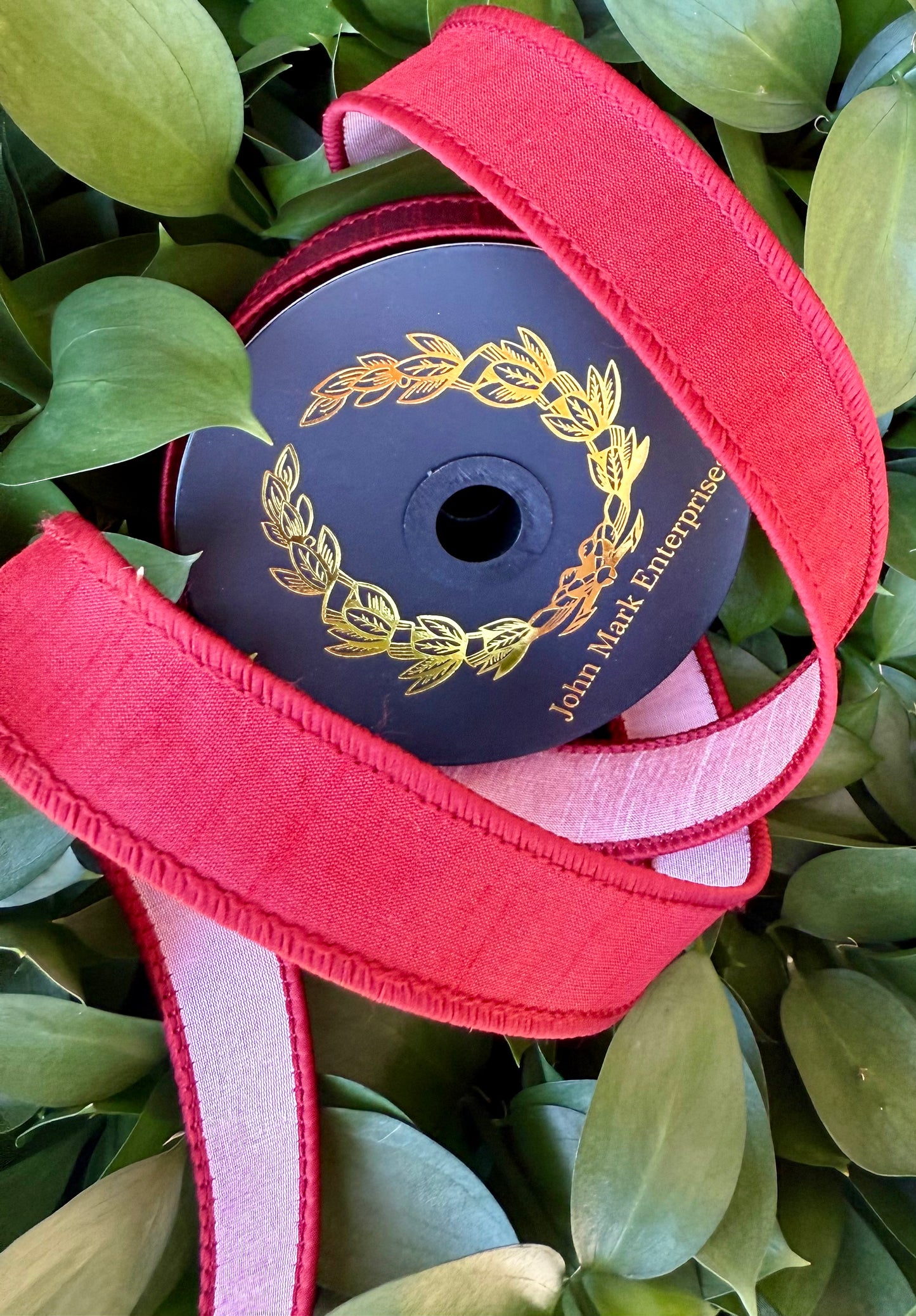 JME heavy wired ribbon. CURRANT/PINK Two-Tone Solid