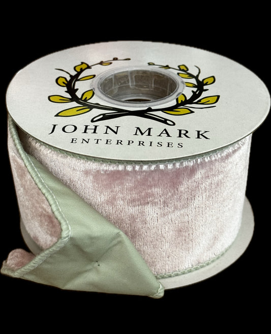 Pink Crown Velvet with Soft Green Tafetta Backing 2 1/2 Inch Wide