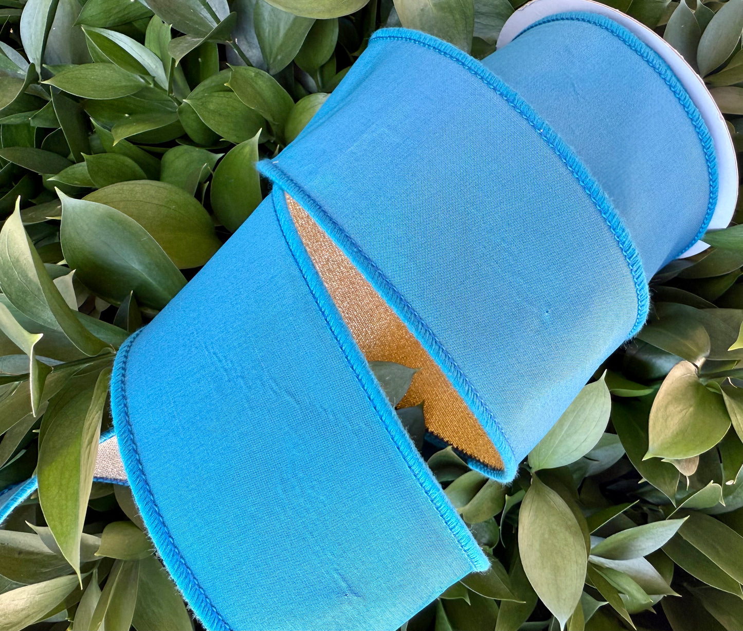 JME heavy wired ribbon. BLUE Taffeta with Gold Mesh Metallic Back
