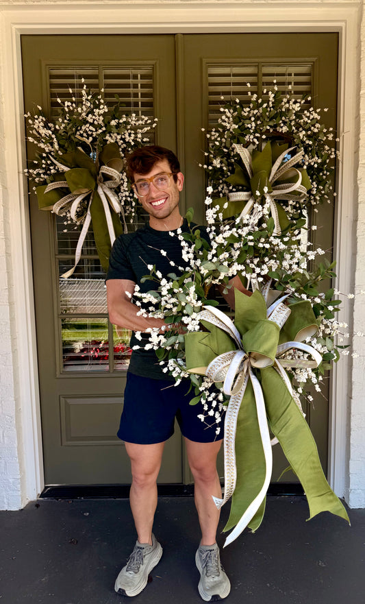 Neutral Winter Wreath. Hand made wreath by JME. About 24 inches wide.
