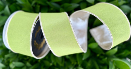 JME heavy wired ribbon. LIME GREEN Dupion with Champagne Metallic Back