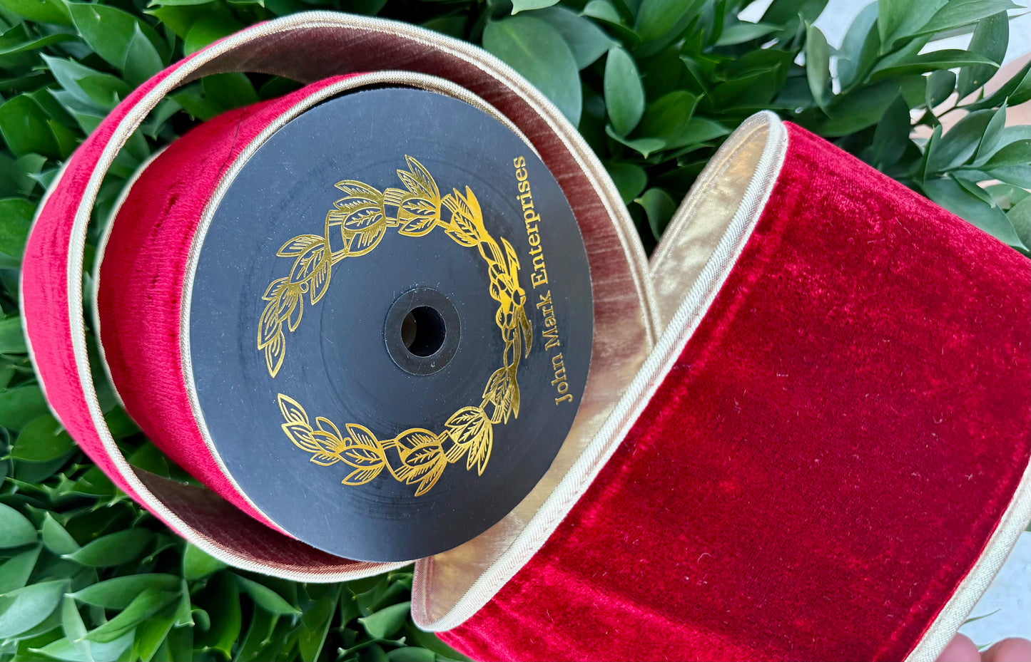 JME heavy wired ribbon. RED Velvet with Gold Metallic Back