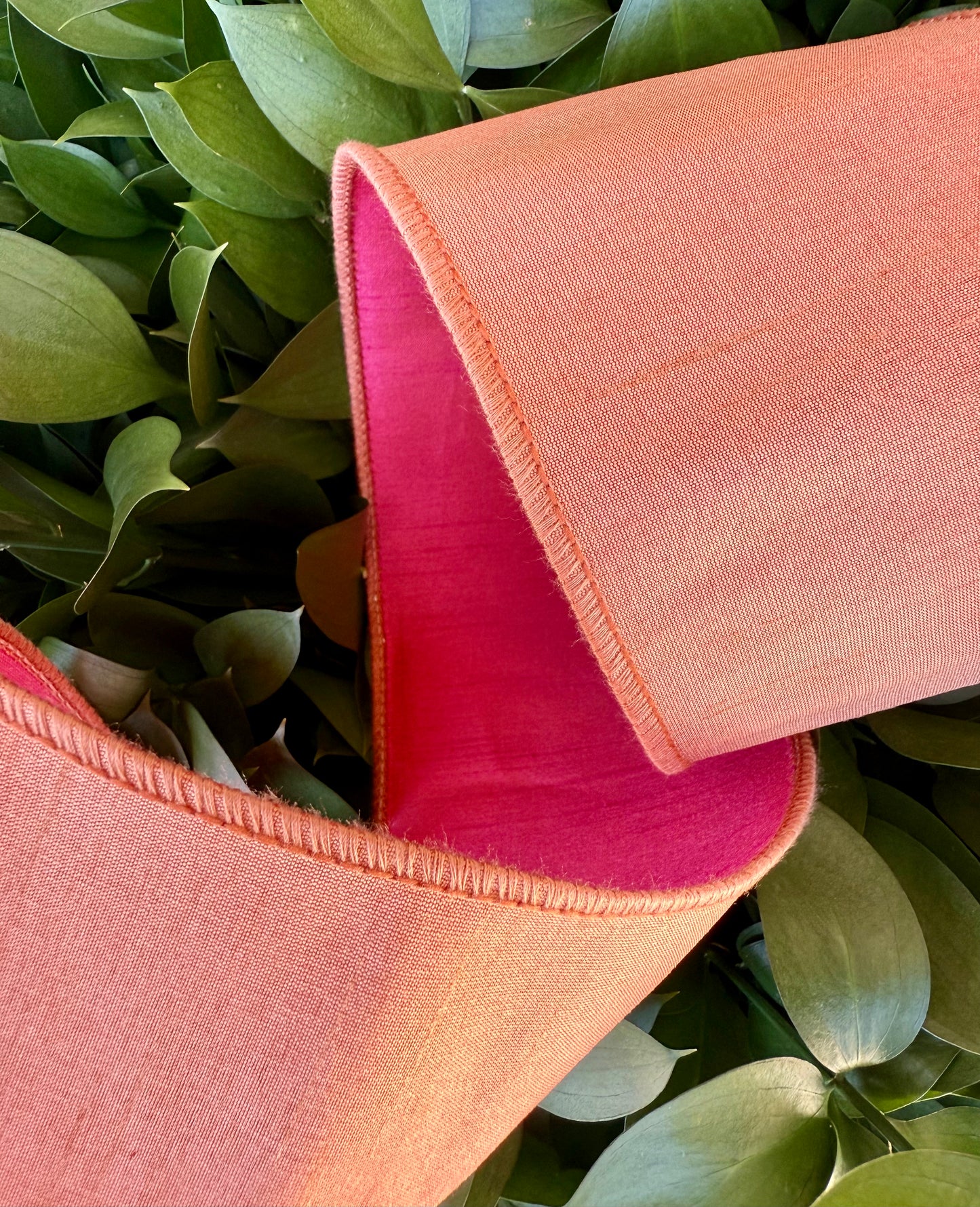 JME heavy wired ribbon. PEACH/PINK Two-Tone Solid