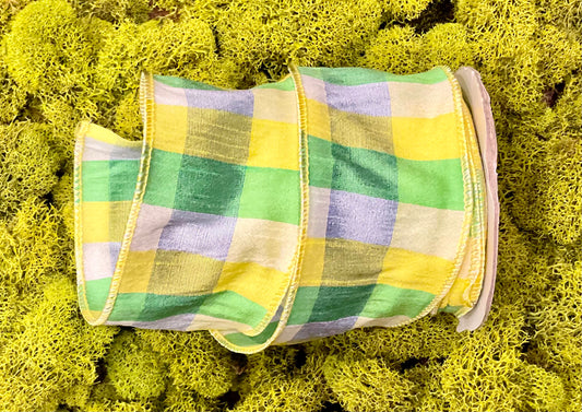 Lime/Yellow/Blue Plaid Dupioni
2.5" x 10yd.