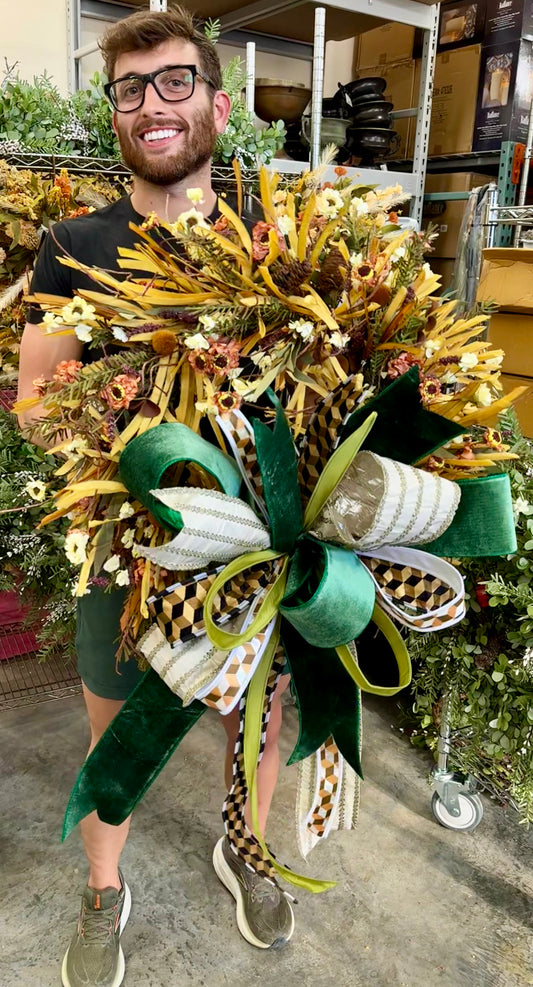 The retro JME fall wreath. About 24 inches in diameter.