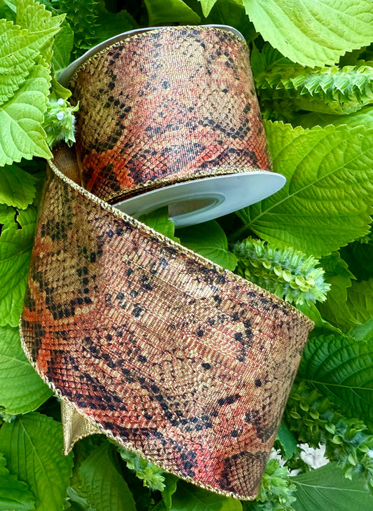 Snake skin inspired wired ribbon. 10yards by 2.5 inches