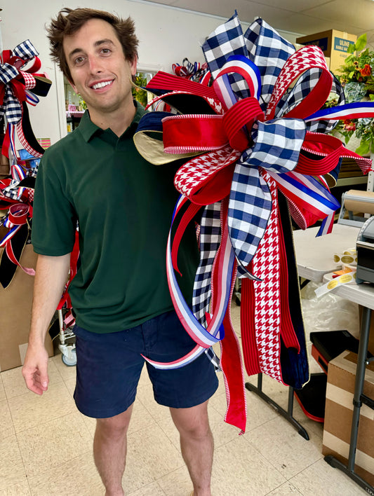 Patriotic Blue Checked Hand Tied Bow By John Mark. Some fluffing may be required.