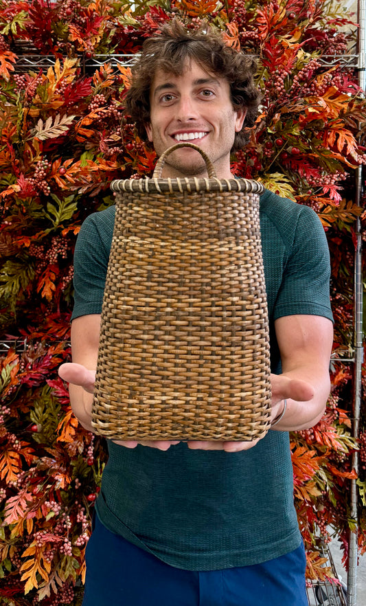 Small RATTAN DOOR BASKET with hanger attached. 6.5inx4.75inx13in