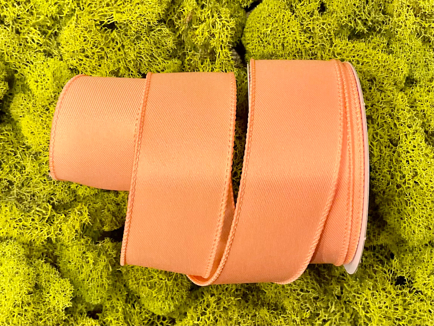 Diagonal weave fabric ribbon. Peach.