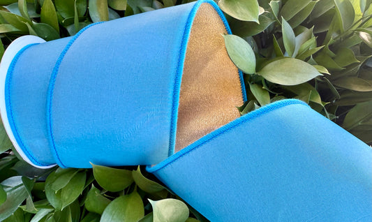 JME heavy wired ribbon. BLUE Taffeta with Gold Mesh Metallic Back