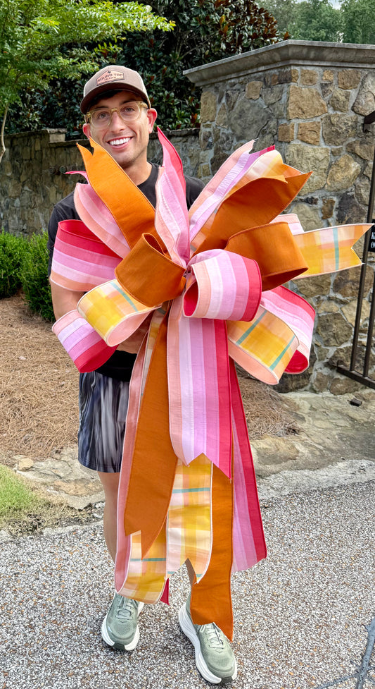 Large sunset inspired JME hand tied bow.