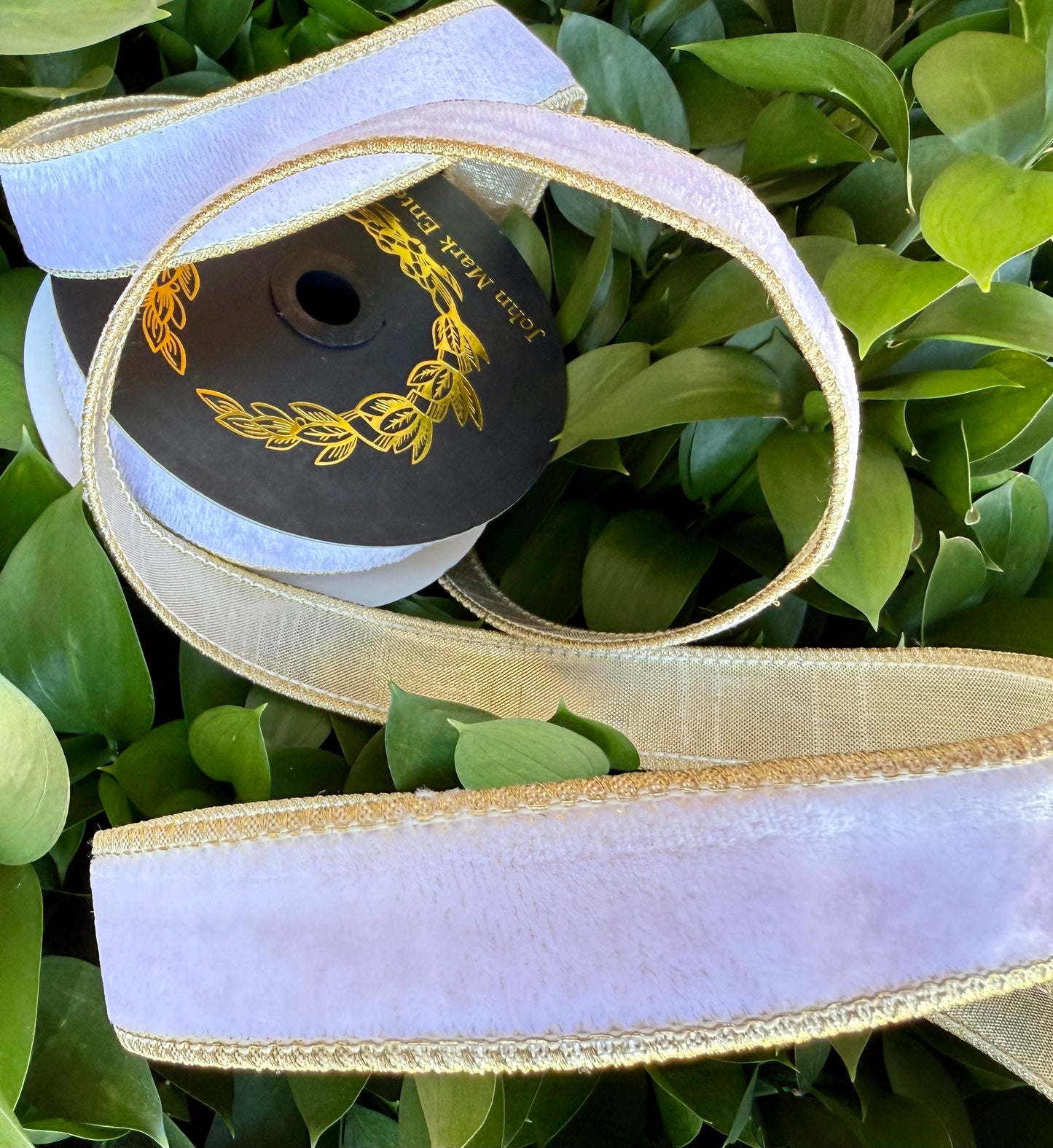 JME heavy wired ribbon. WHITE Velvet with Metallic Gold Back