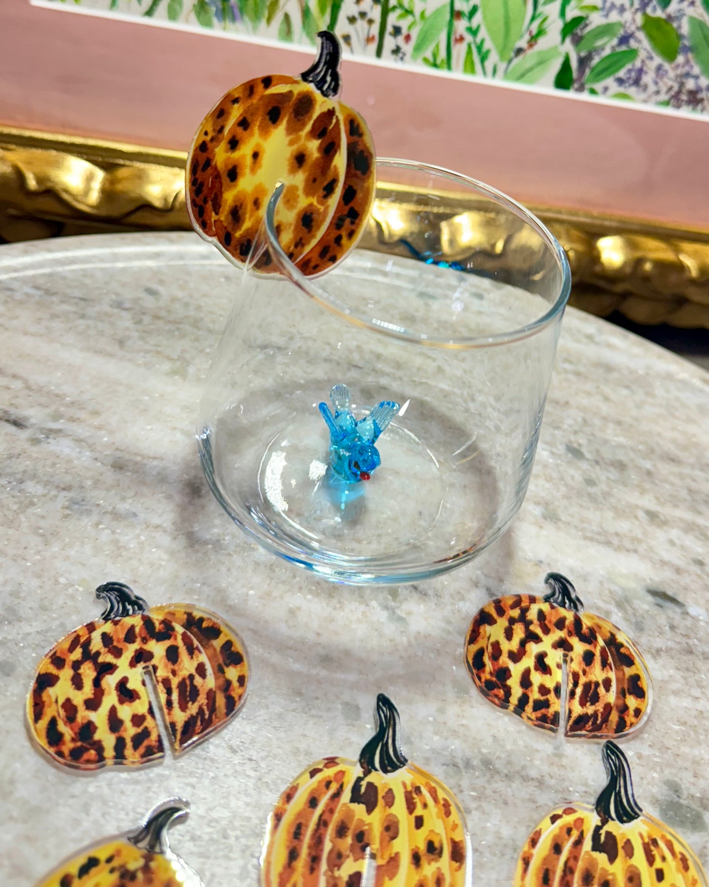 Animal print pumpkin drink markers. Set of 6