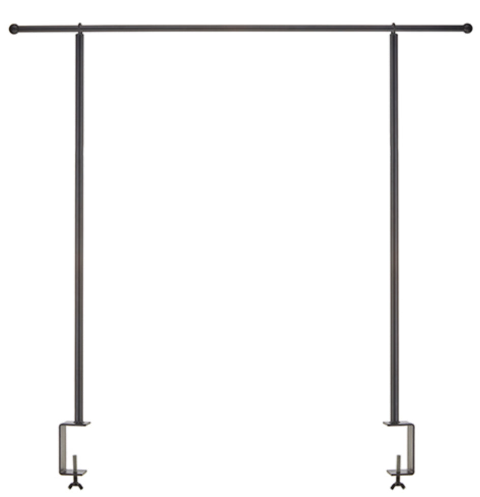 Over the table adjustable rod. BLACK. Adjustable 52.5in to 78in max wide. Tallest point 42.25inches tall