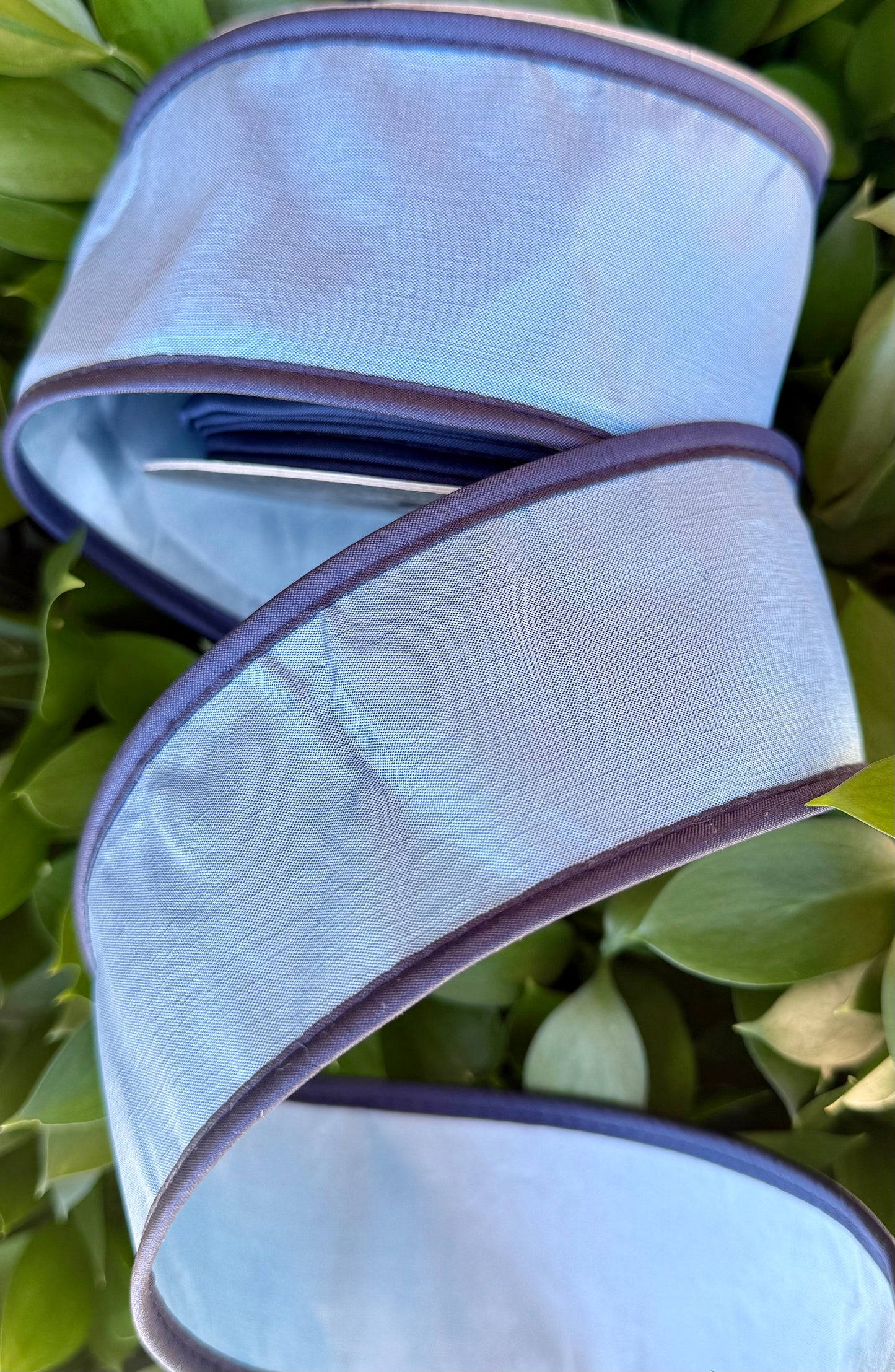 JME heavy wired ribbon. BLUE/NAVY Two-Tone Solid