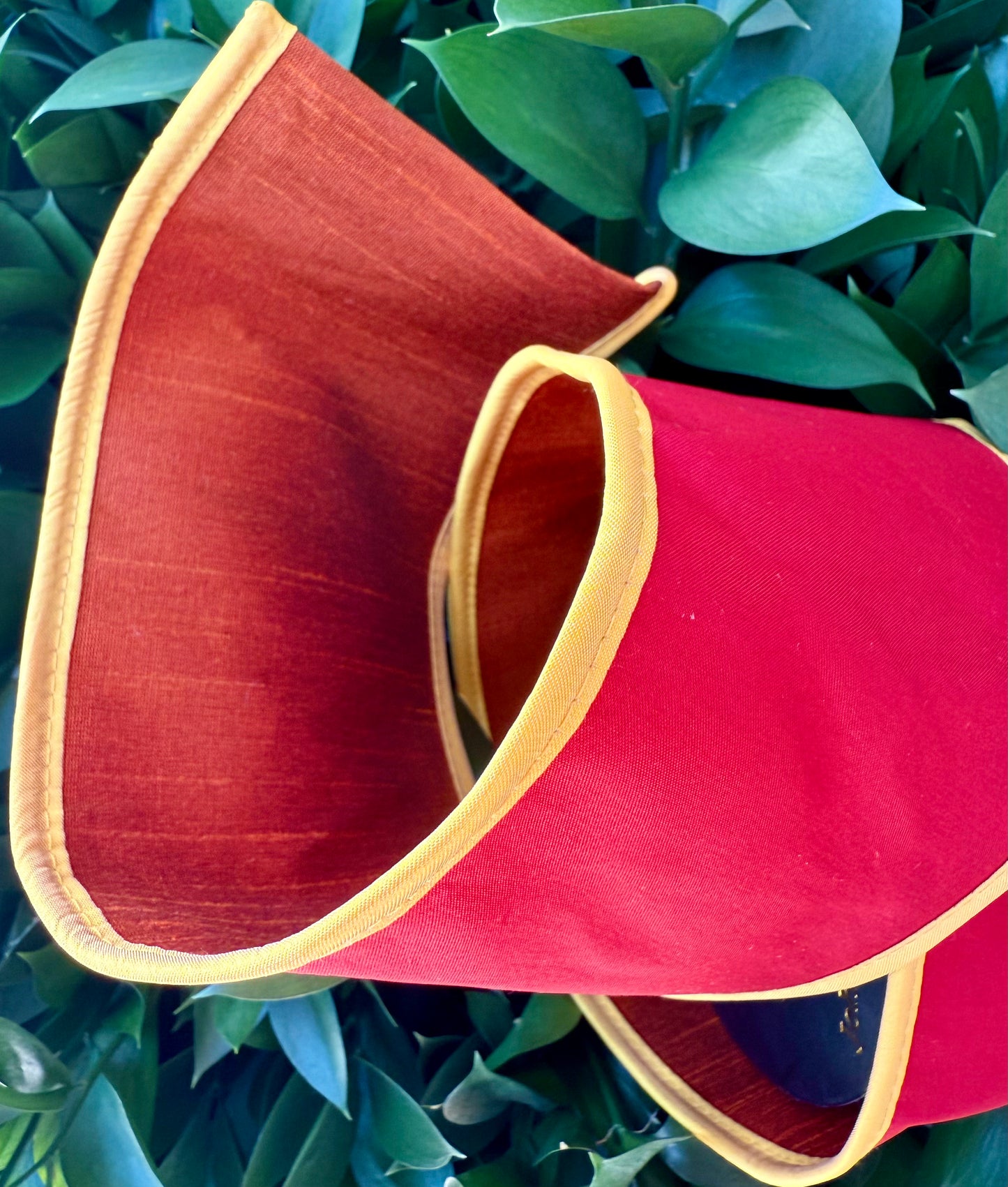 JME heavy wired ribbon. RED/YELLOW/ORANGE Tri-Colored Solid