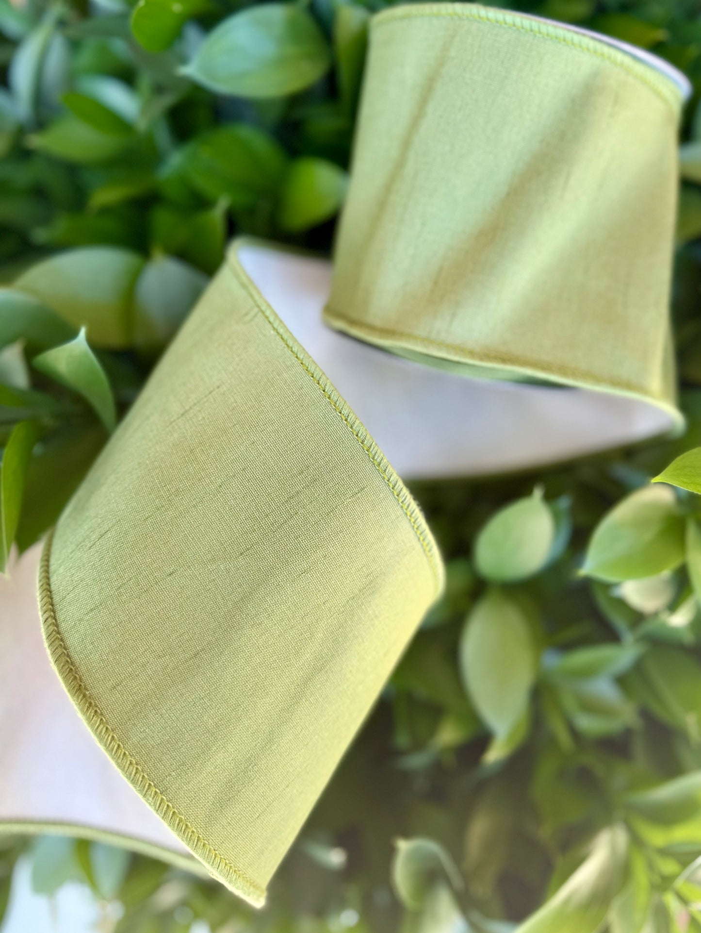 JME heavy wired ribbon. OLIVE/CREAM Two-Tone Solid