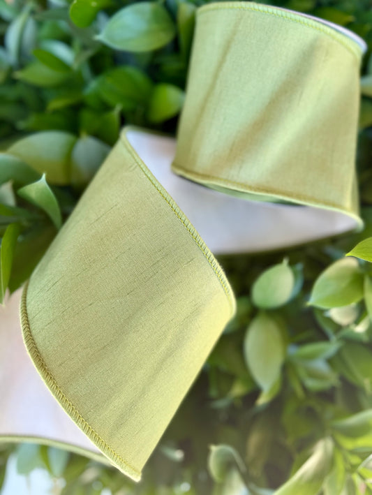 JME heavy wired ribbon. OLIVE/CREAM Two-Tone Solid