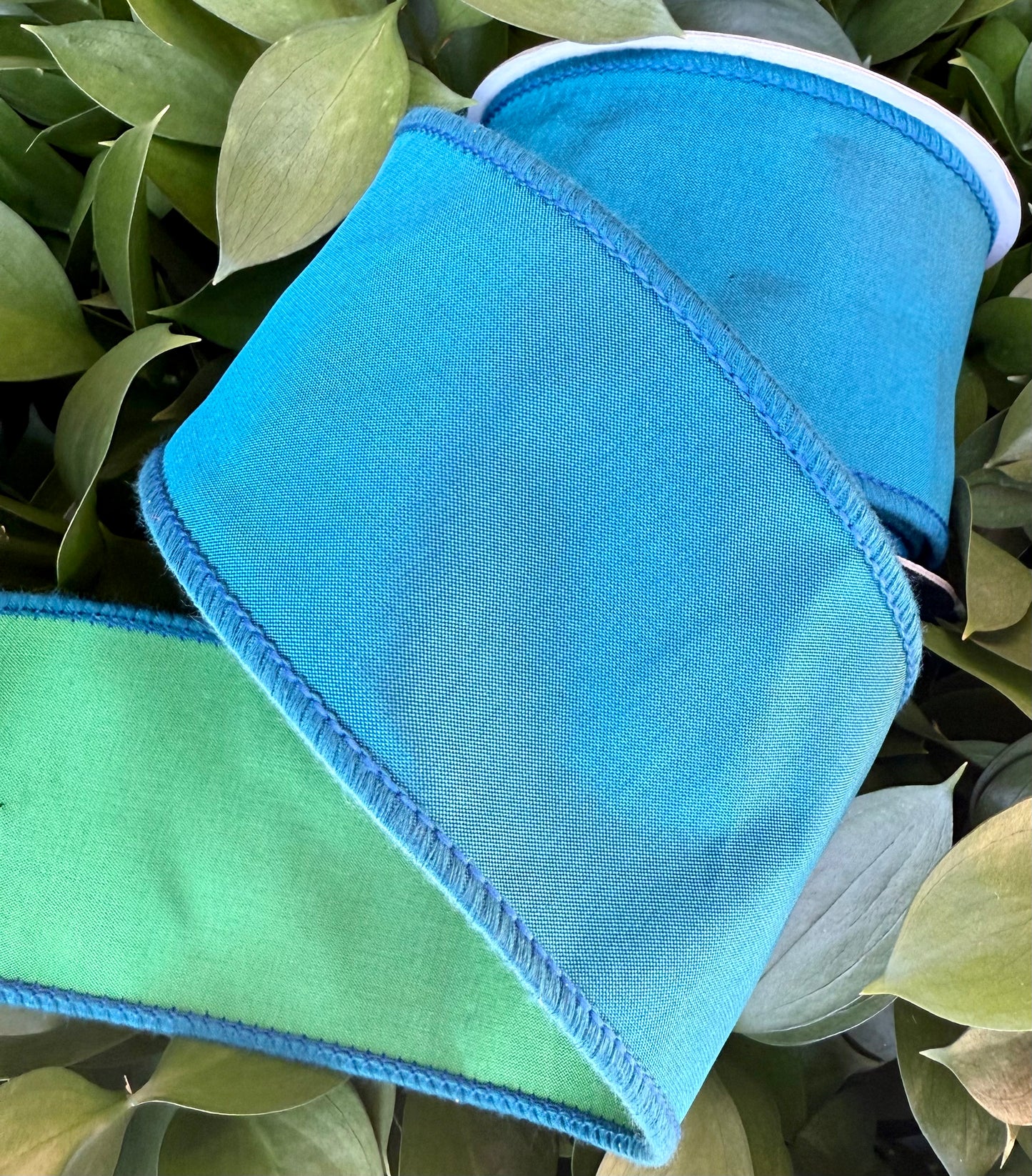 JME heavy wired ribbon. TEAL/GREEN Two-Tone Solid