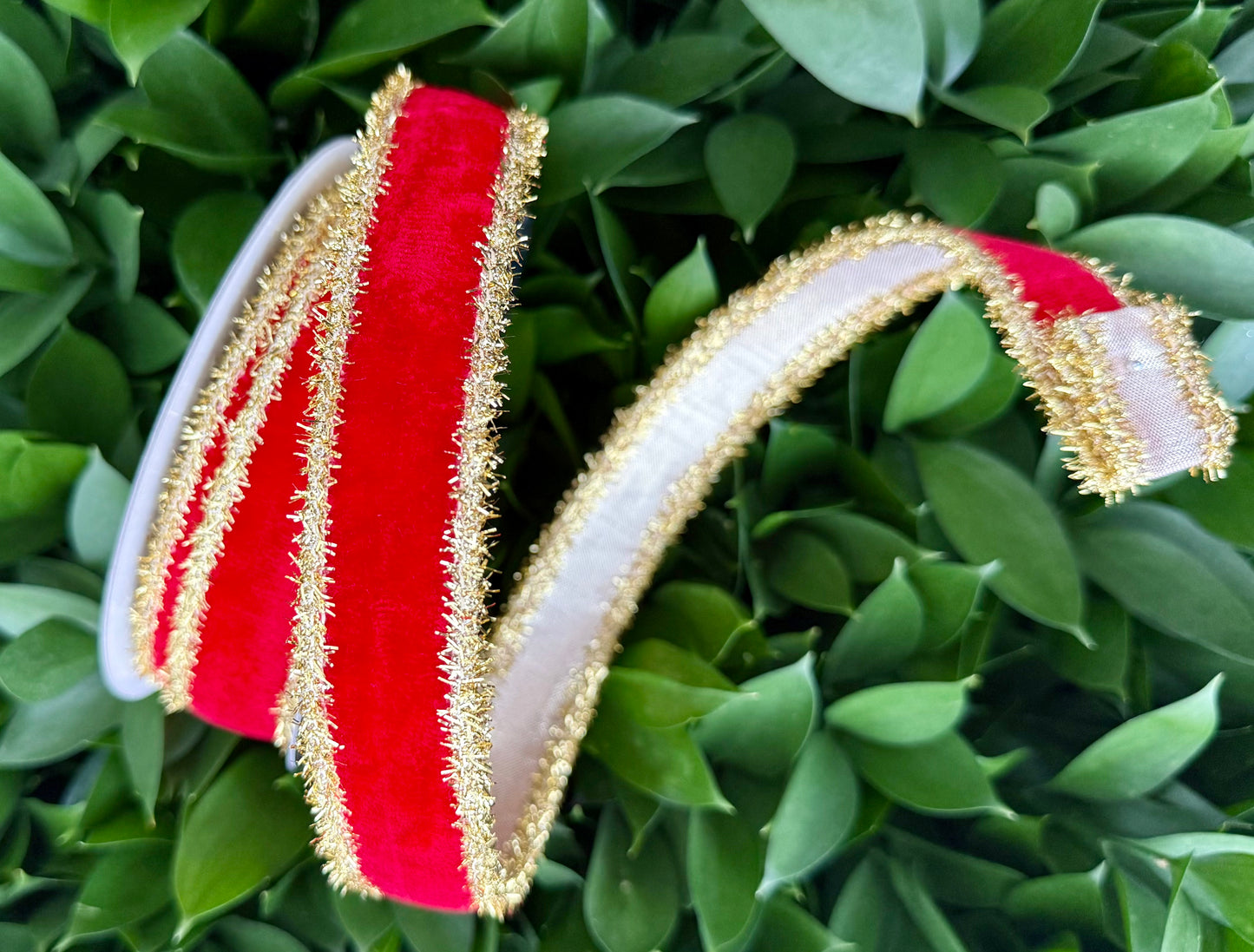 JME heavy wired ribbon. RED Velvet with Gold Tinsel Edge and Gold Metallic Back