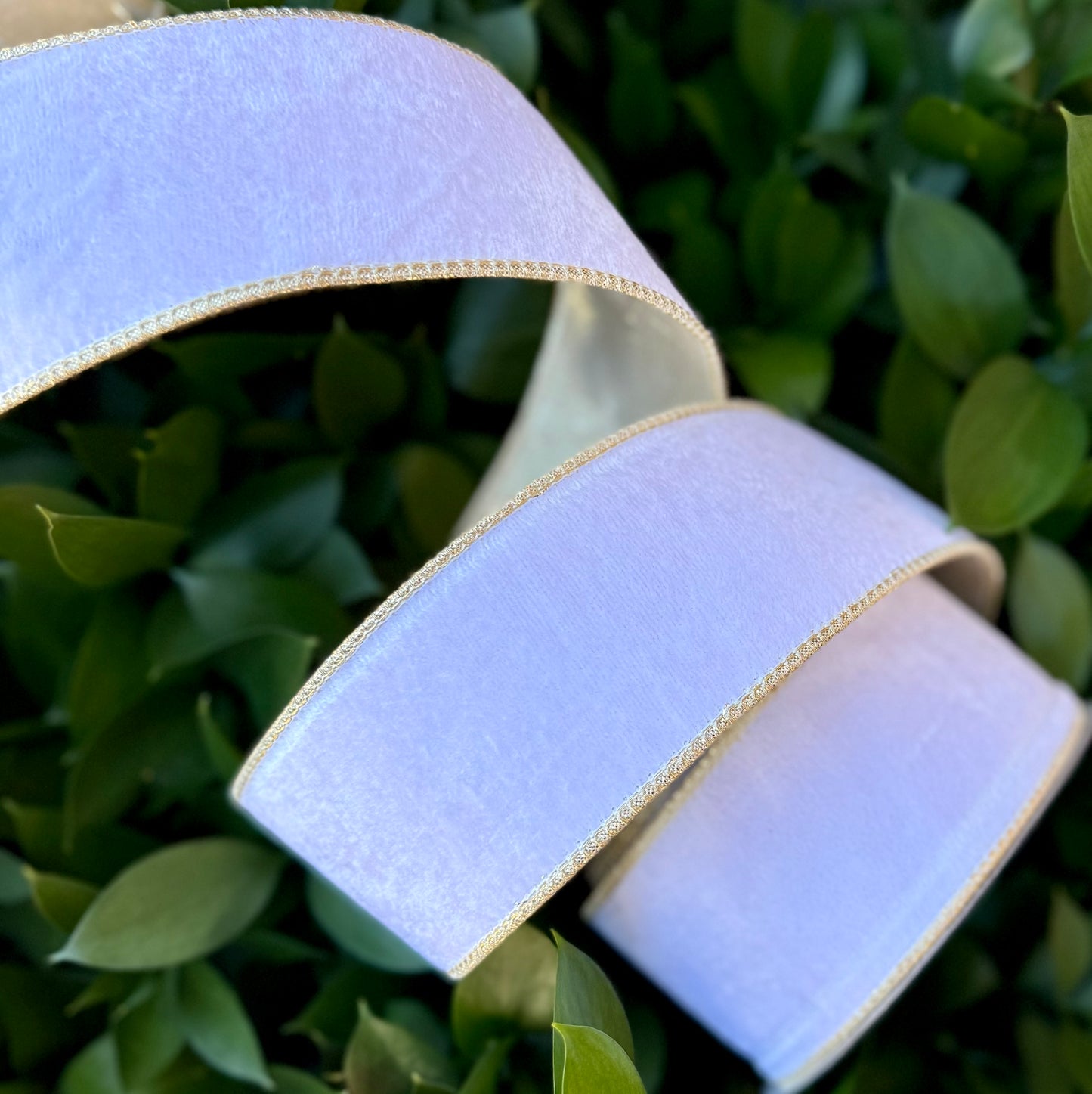 JME heavy wired ribbon. WHITE Velvet with Metallic Gold Back