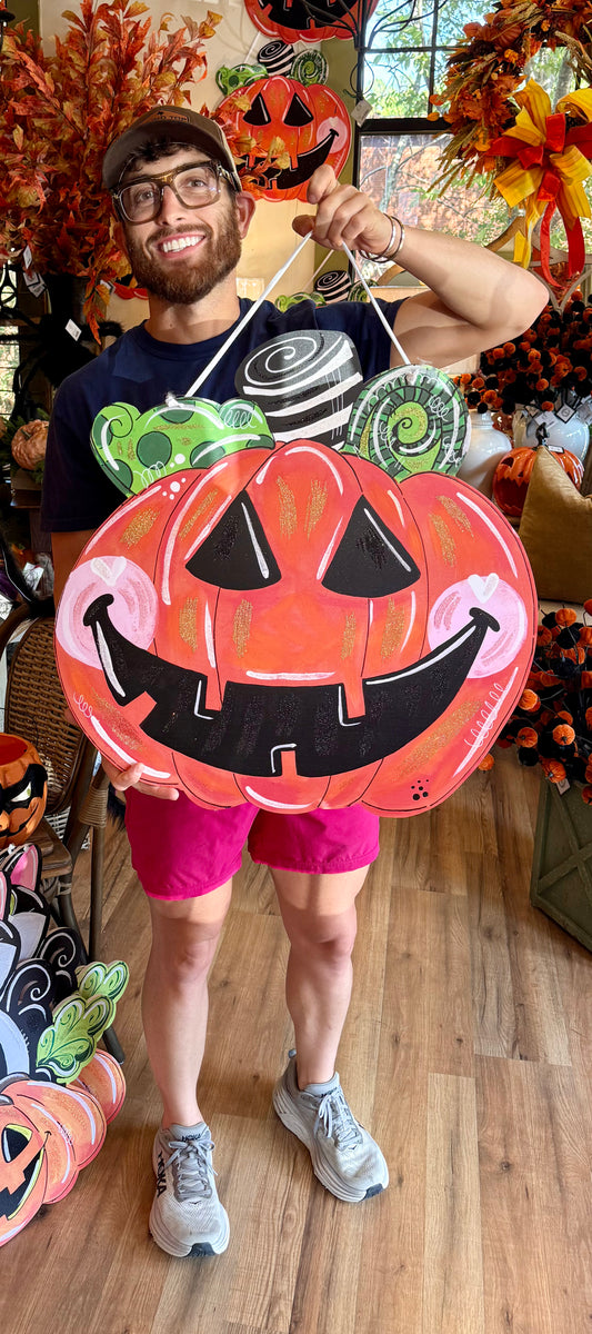 Artsy jack-o-lantern door hanger 24inches. Door hanger.