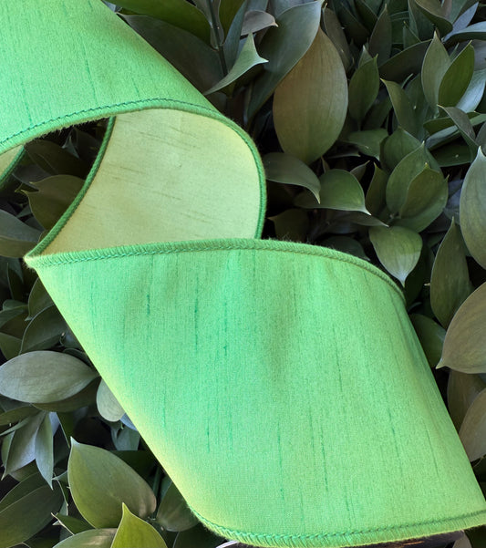 JME heavy wired ribbon. LIME/PALE GREEN Two-Tone Solid