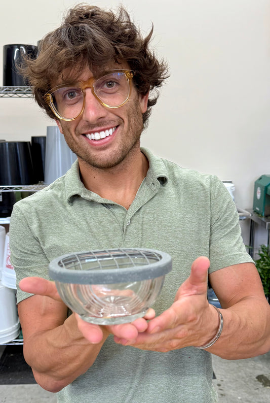 FLORAL FROG. Glass Dish with Metal Floral Frog Lid Measures 5½" long, 4¼" wide and 2½z" tall