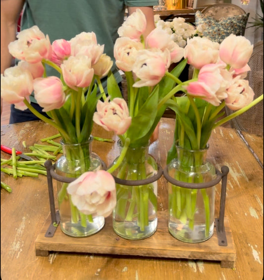 Glass Bottle Arranger in Rustic Holder (3 Bottles)