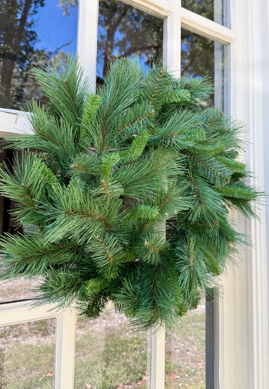 Plain full wreath, great for working in picks and ribbons. 24inches. Faux branches. Each branch is bendable.