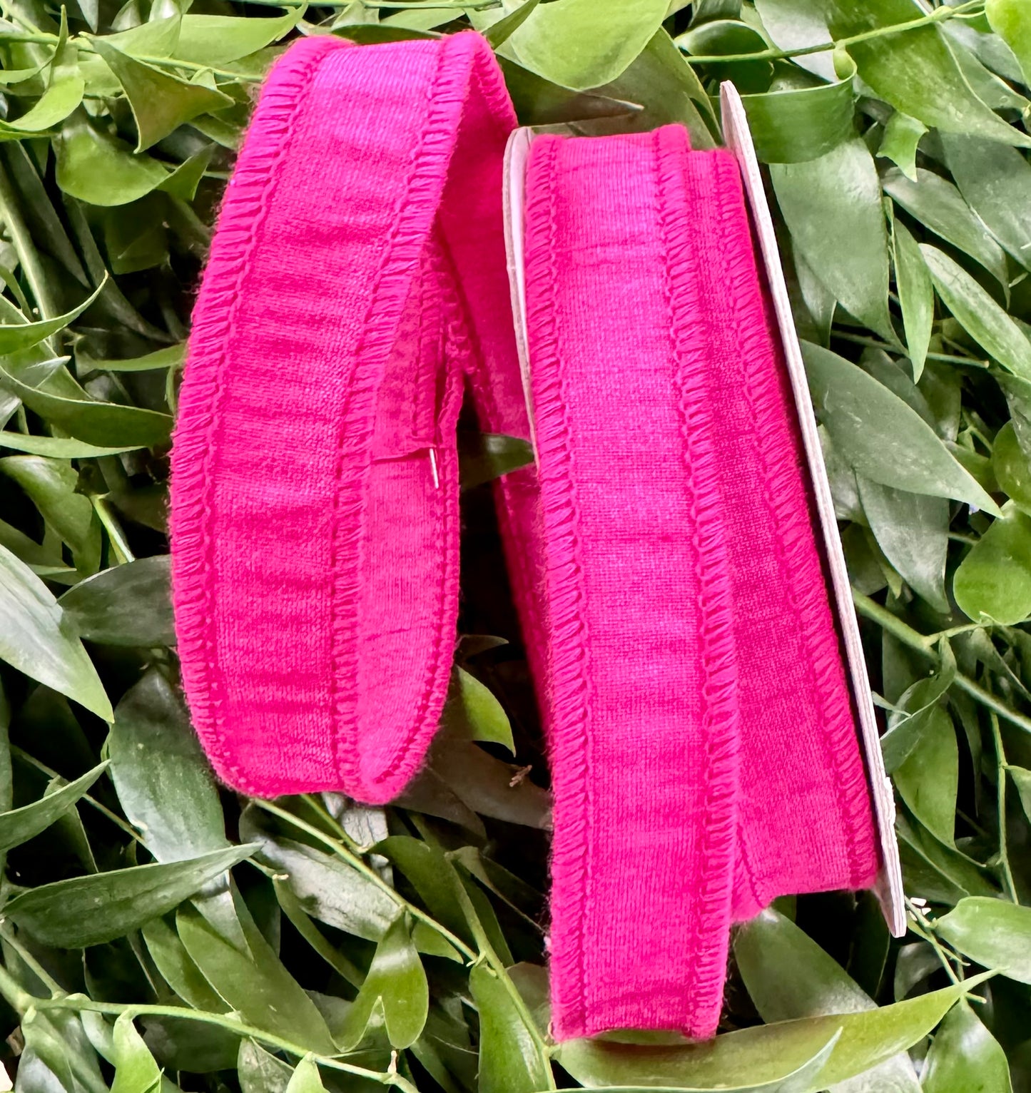 Dupioni wired ribbon in fuchsia. 7/8in by 10 yards.