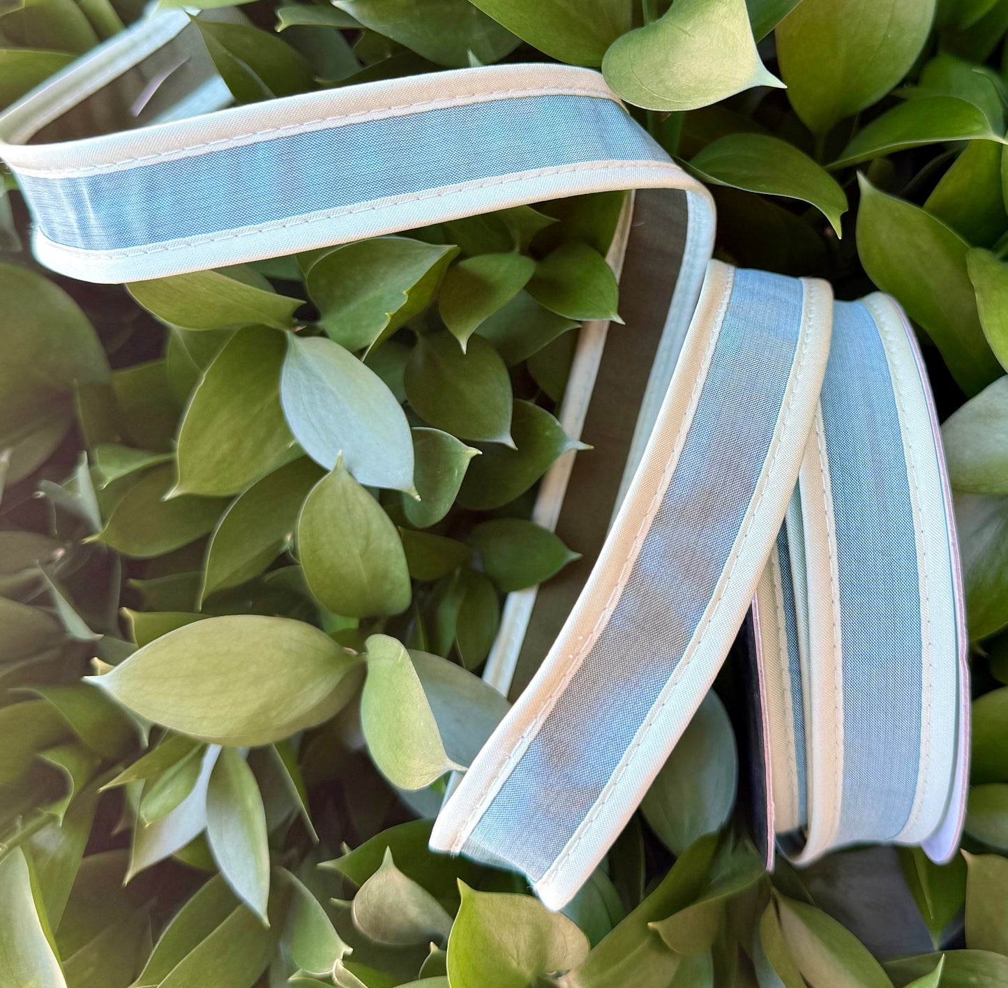 JME heavy wired ribbon. AQUA/MINT/HUNTER GREEN Tri-Colored Solid