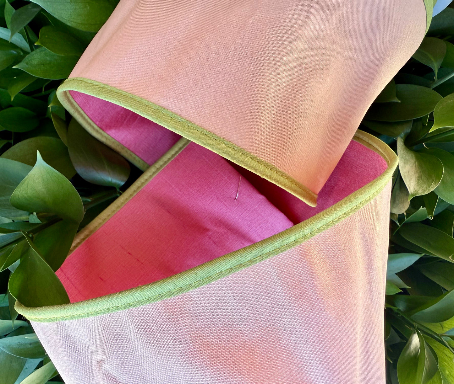 JME heavy wired ribbon. PALE PINK/GREEN Tri-Colored Solid