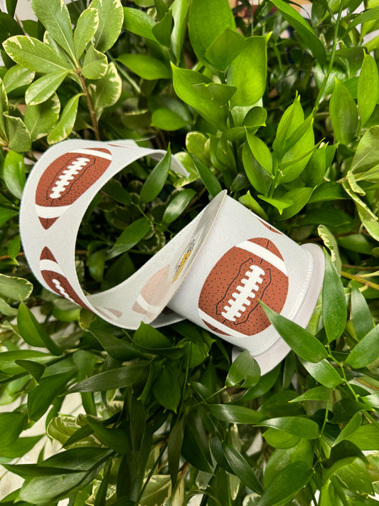 Football is on white wired ribbon 2.5“ x 10 yards