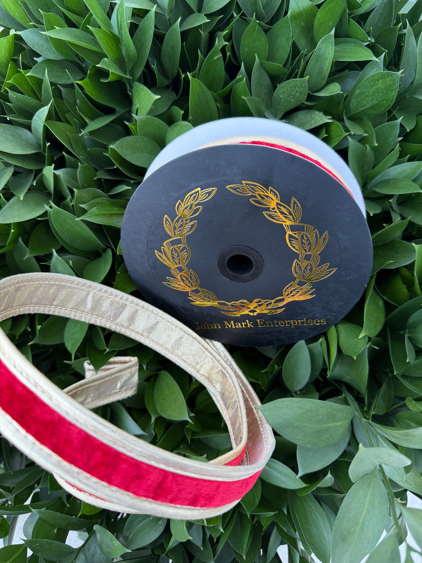JME heavy wired ribbon. RED Velvet with Gold Metallic Back