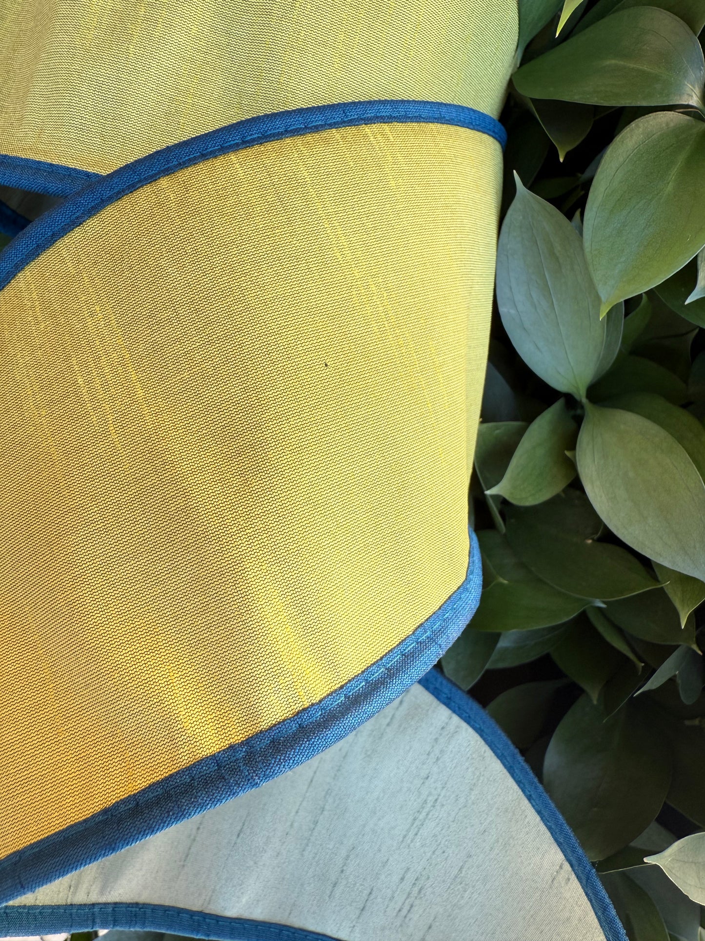 JME heavy wired ribbon. YELLOW/BLUE/SAGE Tri-Colored Solid