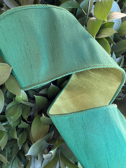 JME heavy wired ribbon. EVERGREEN/MOSS Two-Tone Solid