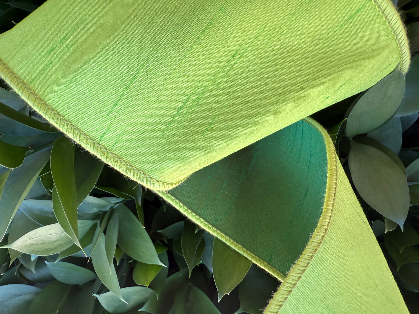 JME heavy wired ribbon. CHARTREUSE/DARK GREEN Two-Tone Solid