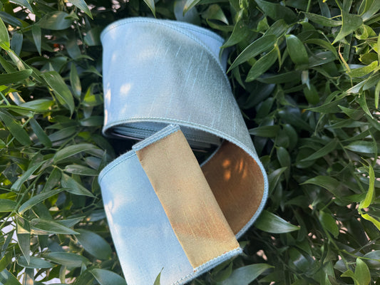 JME heavy wired ribbon. AQUA/ANTIQUE GOLD Two-Tone Solid 4"x 10YDS