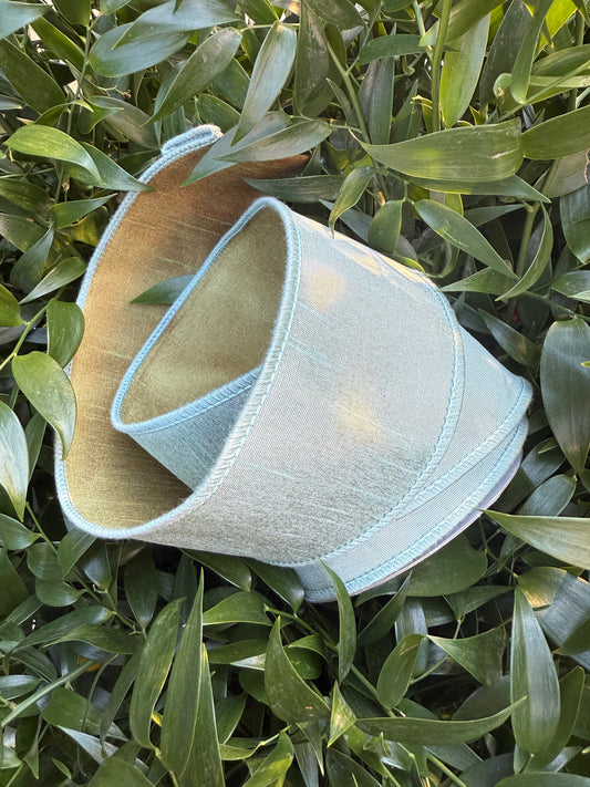 JME heavy wired ribbon. AQUA/ANTIQUE GOLD Two-Tone Solid 2.5"x 10YDS