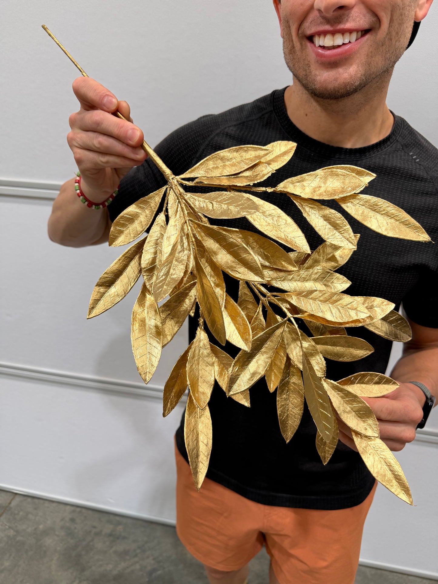23"L Gold Bay Leaf Spray