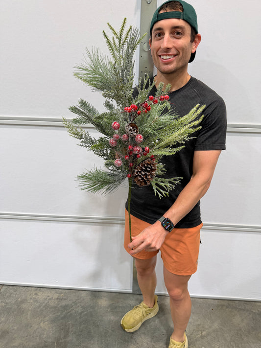 32"L Snowed Pine/Berry/Pinecone Spray