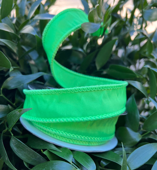 JME heavy wired ribbon. NEON GREEN Taffeta 1"x 10YDS