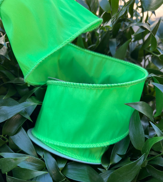 JME heavy wired ribbon. NEON GREEN Taffeta 2.5"x 10YDS