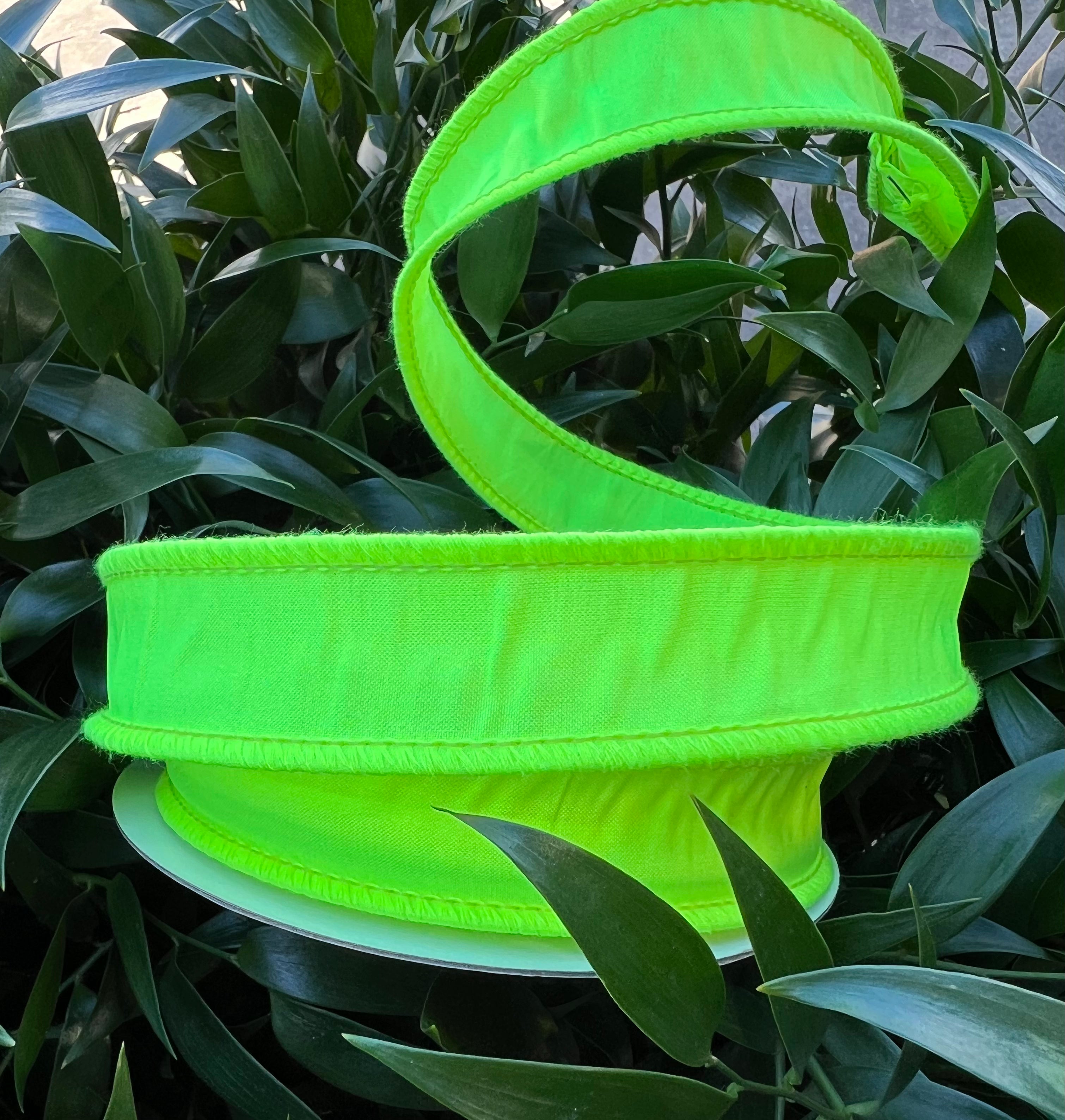 JME heavy wired ribbon. NEON YELLOW Taffeta 1