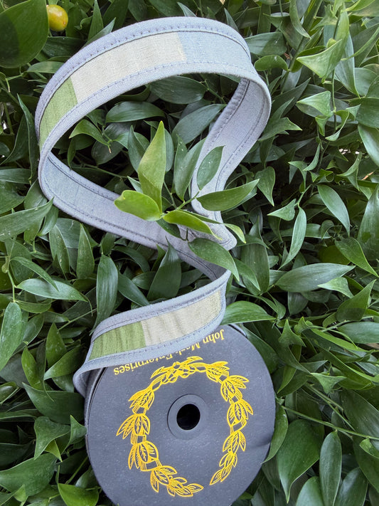 DUPION WIDE STRIPES/DBL FUSED PIPING 1"X10YD GREEN HEAVY WIRED RIBBON