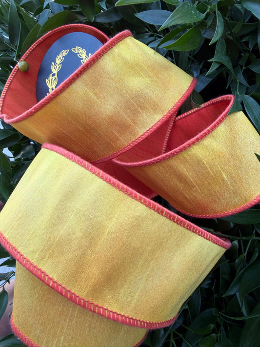 METALLIC DUPION FUSED 2.5"x10YD YELLOW HEAVY WIRED RIBBON