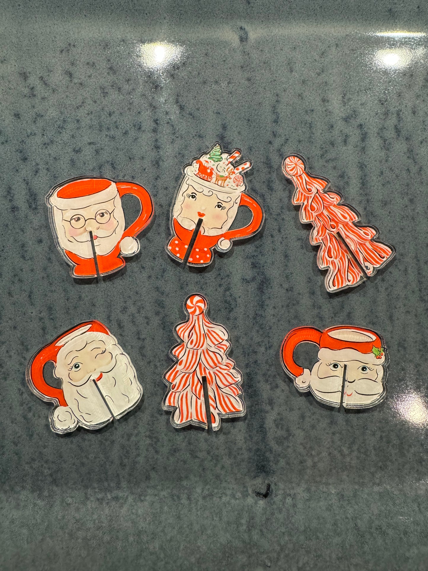 Red and White Santa Mugs, Drink Markers, Set of 6