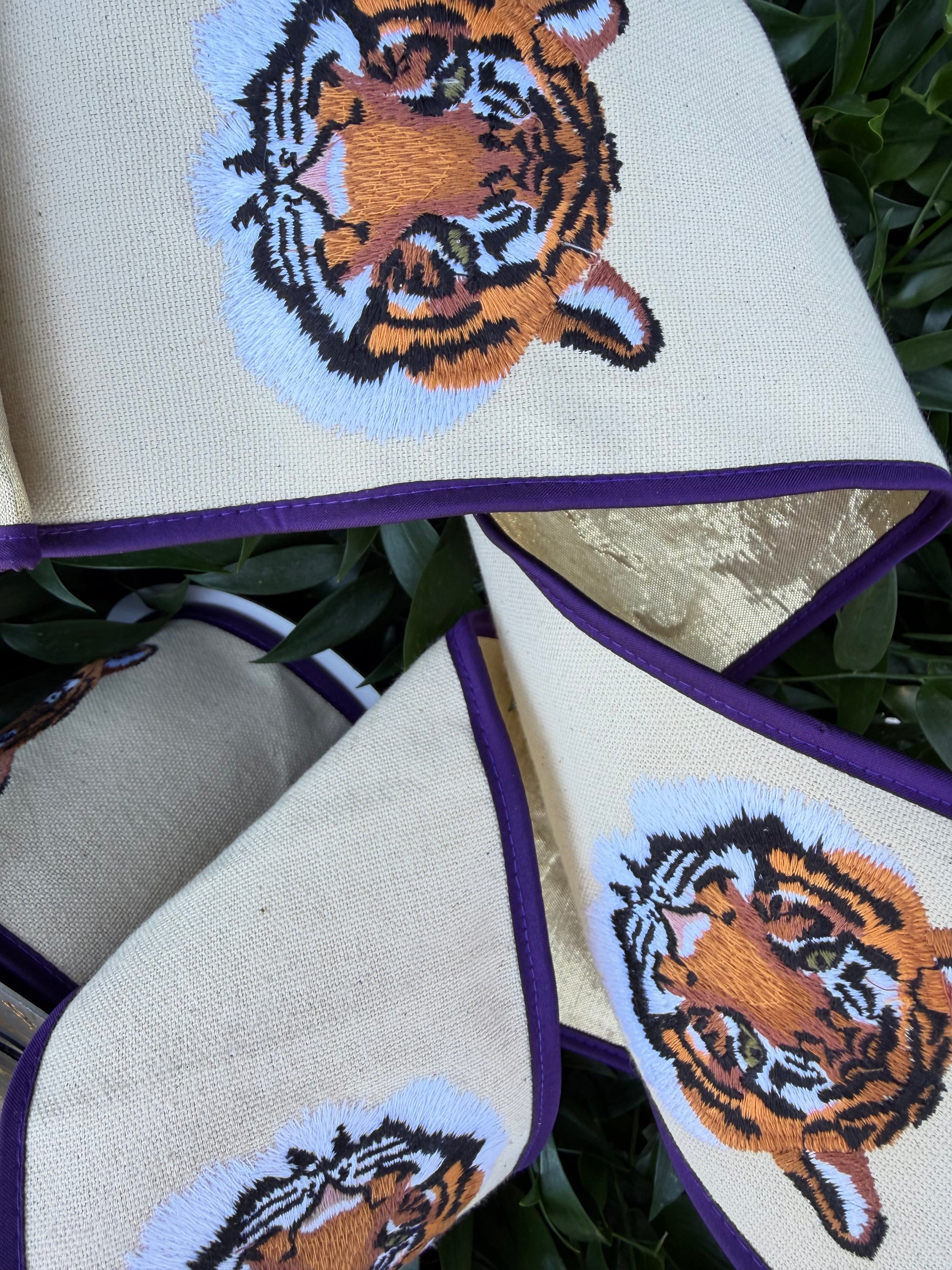 TIGER EMBR CANVAS/METALLIC DUPION FUSED BACK/DUPION PIPING 4